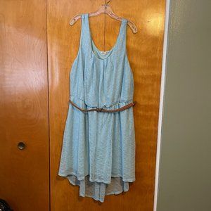Charlotte Russe Baby Blue Sleeveless Lace Dress with Braided Belt, Plus Size 3X